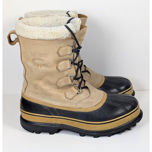 Sorel Caribou II Men’s 10 Tan Waterproof Leather Winter Snow Boots Felt Lined main image 2